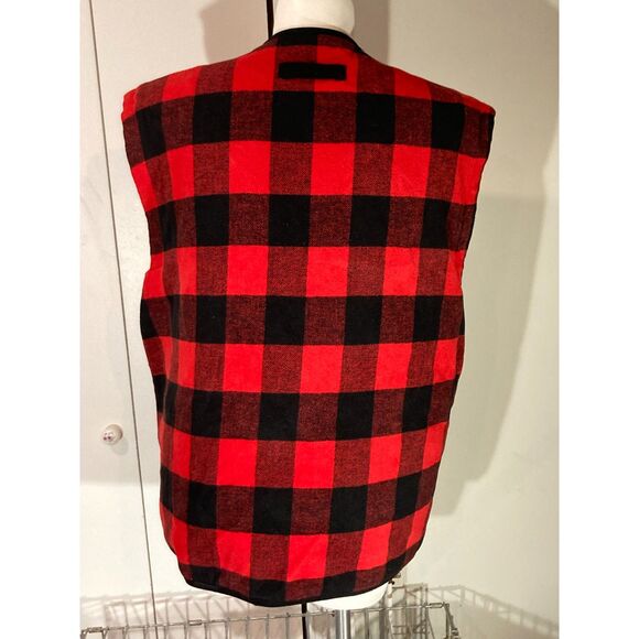 Mulberry Street Mens Vest Red Black Buffalo Plaid Utility Cargo Lined M fits L - Picture 2 of 6